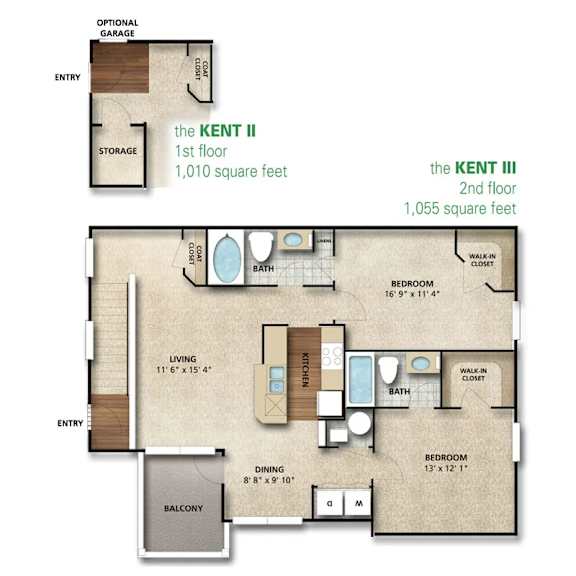 Kent II Floor Plan | 1,010 Sq. Ft. at The Orchard, Ohio, 43016