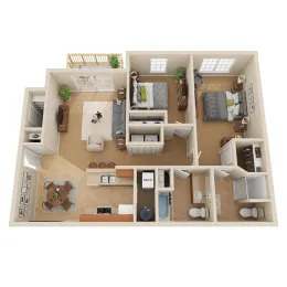 A dollhouse living room with furniture and decorations.