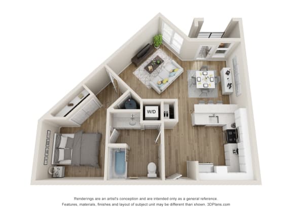 A1 Floor Plan | 751-to777 Sq. Ft. at The Falstaff, Raleigh, North Carolina