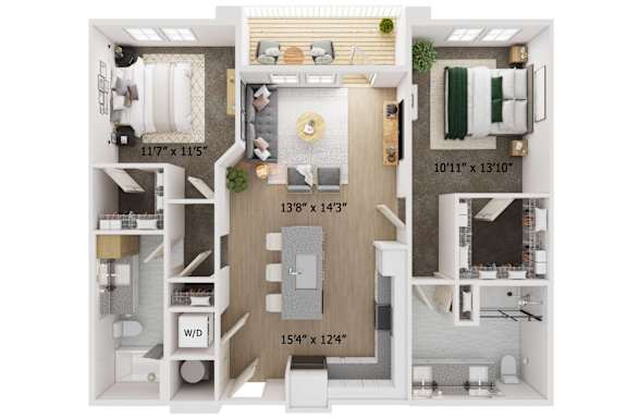 A floor plan of a small apartment with a living room, kitchen, and bathroom.