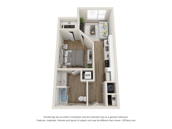 AS Floor Plan | 549 Sq. Ft. at The Falstaff, Raleigh
