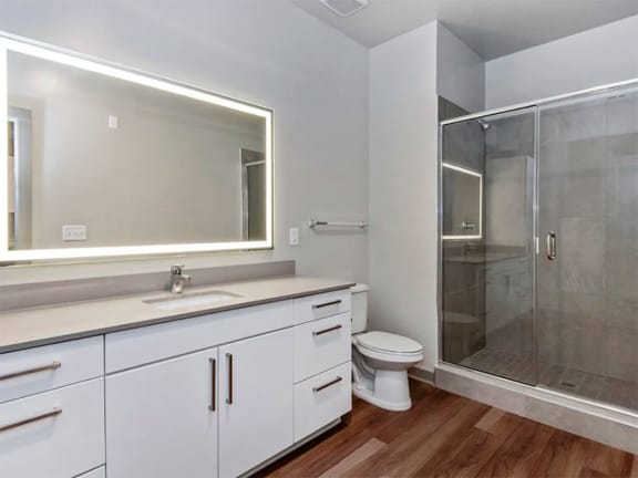 Frameless Glass Walk-In Shower at Pier 33 Apartments, Wilmington