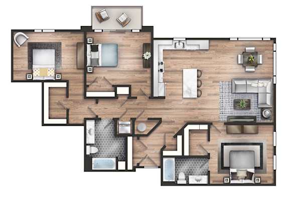 A floor plan of a house with a kitchen, living room, and bathroom.