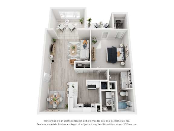 A floor plan of a house with a kitchen, living room, and two bedrooms.