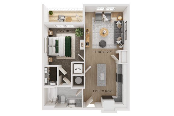 A 117x106 floor plan of a house with a living room, kitchen, and bathroom.