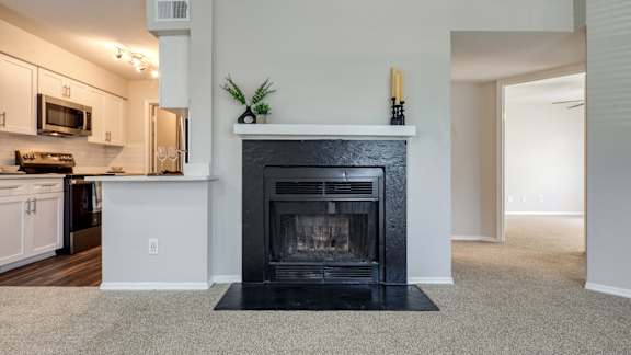 Black fireplace at The Crest on Hampton Hollow, Silver Spring