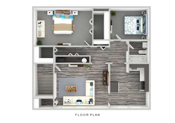 A floor plan of a house with a bedroom, living room, kitchen, and bathroom.