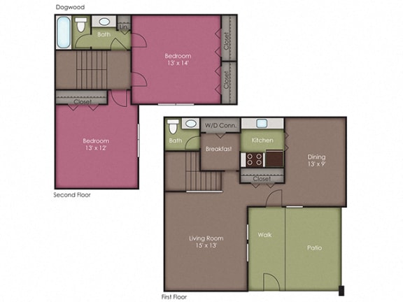 Two bedroom floor plan in Wilmington NC