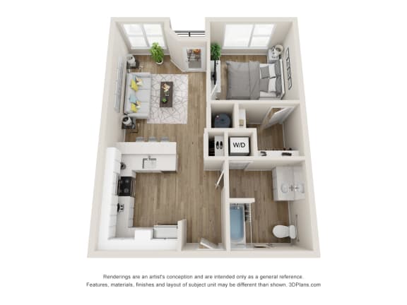 A1 Floor Plan | 669-to681 Sq. Ft. at The Falstaff, North Carolina