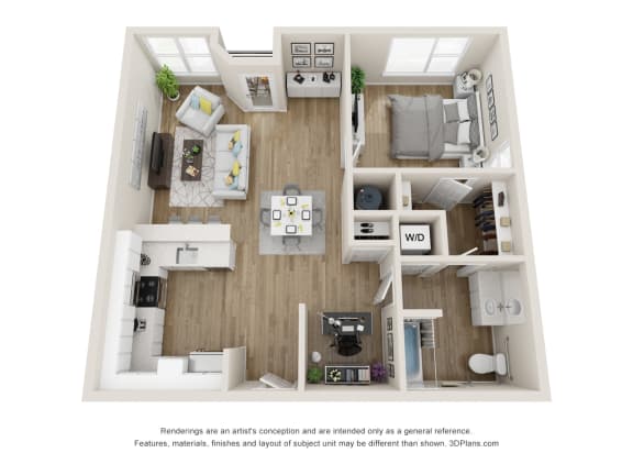 1 Bedroom Floor Plan | 896 Sq. Ft. at The Falstaff, North Carolina, 27610