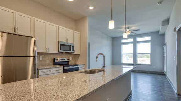 Living and kitchenat The View at Blue Ridge Commons Apartments, Virginia