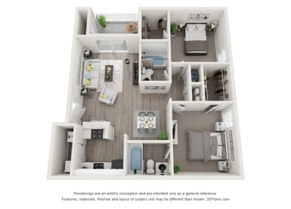 The Lennox Floor Plan two bed two bath