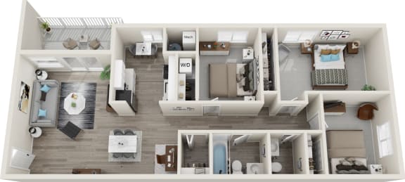 a floor plan of a two bedroom apartment with two bathrooms and a balcony at Carriage Hill, Virginia, 23228