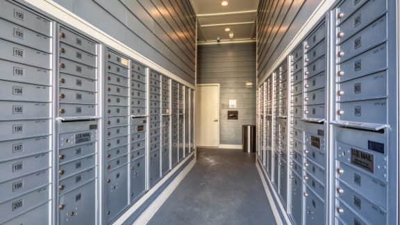 a row of lockers in a room with some lights on them at The View at Blue Ridge in Virginia 24017
