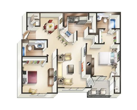 2 Bedrooms and 2 Bathrooms A Floor Plans at Beacon Place Apartments, Gaithersburg, Maryland