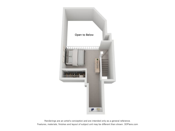 a floor plan of a room with an open to bedroom