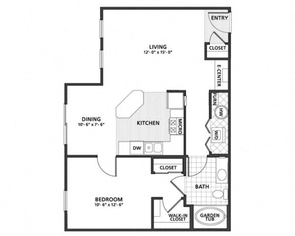 1 bed 1bath  Willow_2_FloorPlanat The Charleston Apartments , Columbus, OH