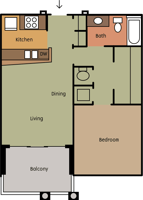 1 Bedroom Floor Plan at The Greens at Fort Mill, Fort Mill, SC, 29715