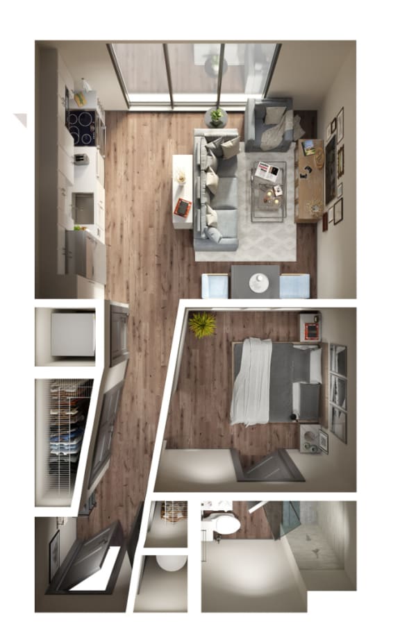 Studio Airlie Floor Plan | 582 Sq. Ft. at Pier 33 Apartments, Wilmington, NC