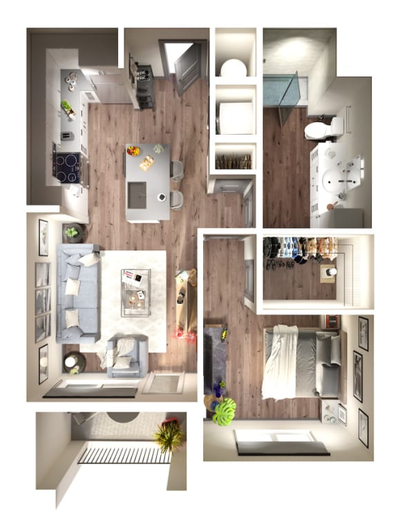 Bellamy Floor Plan | 680 Sq. Ft. at Pier 33 Apartments, Wilmington, North Carolina