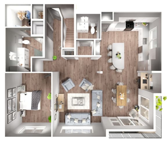 Mezzanine A Floor Plan | 1,642 Sq. Ft. at Pier 33 Apartments, North Carolina