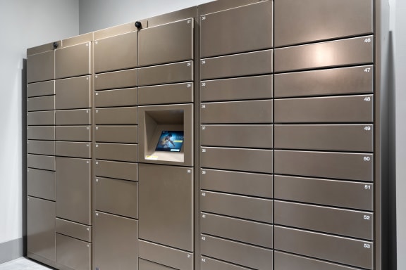an image of a set of stainless steel lockers