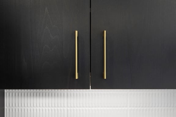 a close up of two black cabinets with brass handles at Preston Centre, Ohio, 43215