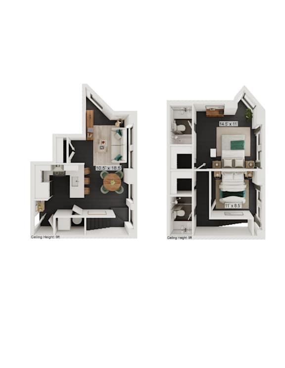 Two images of a dollhouse with the text "Ceiling Height 11.5" and "11.5 x 11.5" on them.
