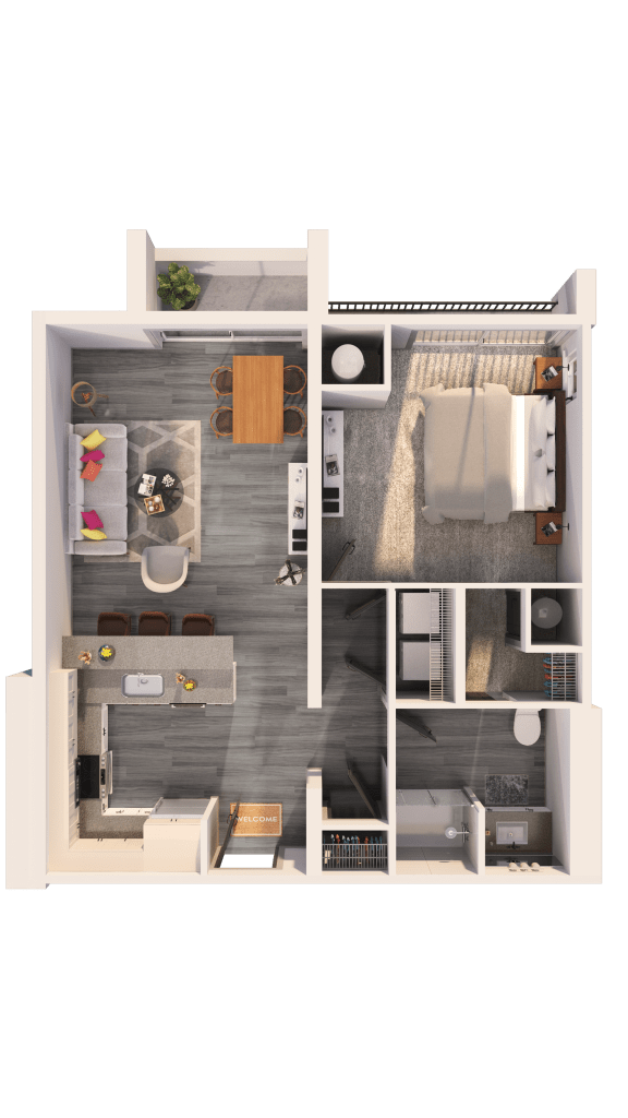 a 3d floor plan of a bedroom apartment