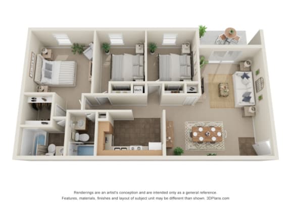 3 Bed 2 Bath - 3A Floor Plan | 1,255 Sq. Ft. at The Everett  Apartments in Roanoke, VA 24018