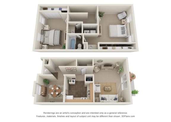 2 Bed 1.5 Bath Floor Plan | 1,137 Sq. Ft. at The Everett  Apartments in Roanoke, VA 24018
