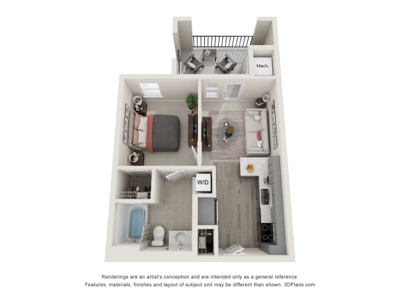 Studio Duke Floor Plan | 510 Sq. Ft. at Ellis Station, Durham, NC