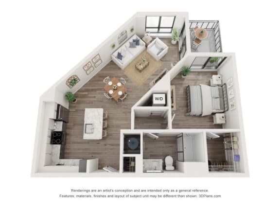 Warren  Floor Plan | 860 Sq. Ft. at The Walker, Cary, 27511