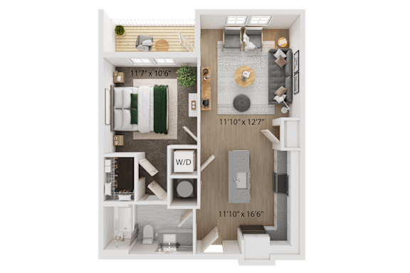 A 117x106 floor plan of a house with a living room, kitchen, and bathroom.