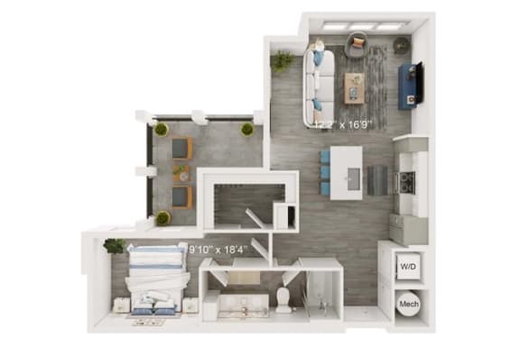 Aqua Floor Plan | 941 Sq. Ft. at The Port at East Beach Apartments and Marina, Norkfolk, 23518