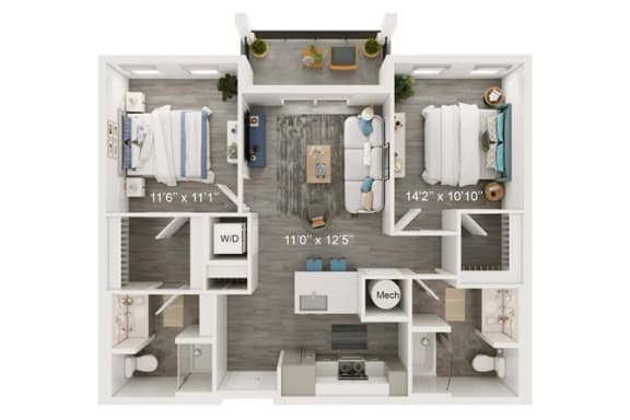 Barrier Floor Plan | 1,082 Sq. Ft. at The Port at East Beach Apartments and Marina, Virginia