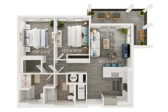 Coastal Floor Plan | 1,190 Sq. Ft. at The Port at East Beach Apartments and Marina, Norkfolk, VA
