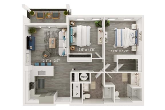 Cove Floor Plan | 1,176 Sq. Ft. at The Port at East Beach Apartments and Marina, Norkfolk