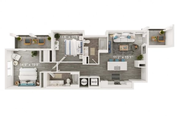 Current Floor Plan | 1,273 Sq. Ft. at The Port at East Beach Apartments and Marina, Virginia, 23518