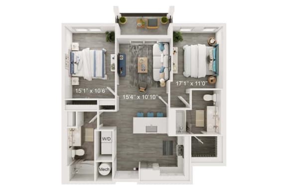 Harbor Floor Plan | 1,193 Sq. Ft. at The Port at East Beach Apartments and Marina, Norkfolk