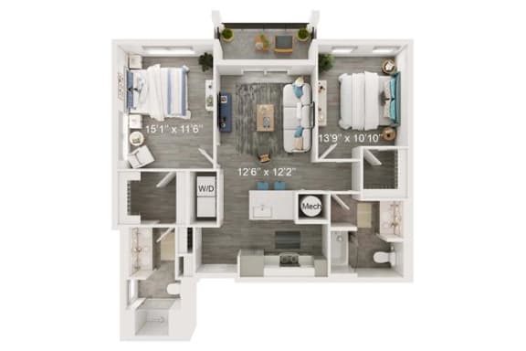 Heron Floor Plan | 1,142 Sq. Ft. at The Port at East Beach Apartments and Marina, Norkfolk, VA