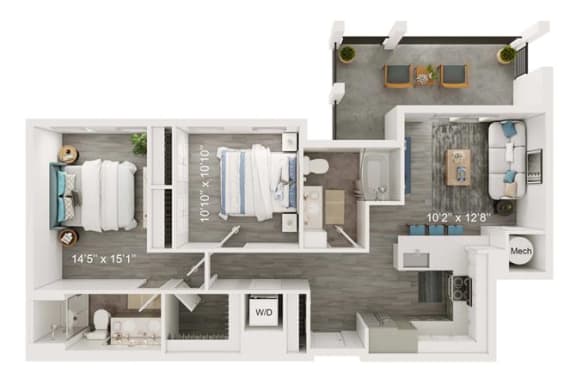 Mariner Floor Plan | 1,293 Sq. Ft. at The Port at East Beach Apartments and Marina, Virginia, 23518