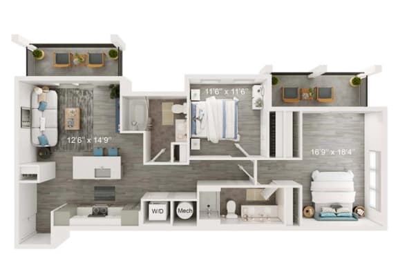 Marlin Floor Plan | 1,323 Sq. Ft. at The Port at East Beach Apartments and Marina, Virginia
