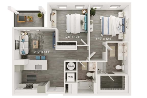 Neptune Floor Plan | 1,053 Sq. Ft. at The Port at East Beach Apartments and Marina, Norkfolk, VA, 23518