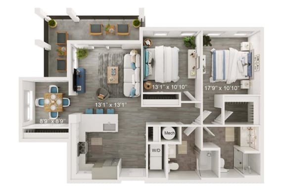 Pelican Floor Plan | 1,305 Sq. Ft. at The Port at East Beach Apartments and Marina, Virginia