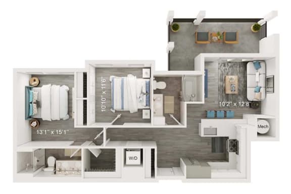 Voyage Floor Plan | 1,288 Sq. Ft. at The Port at East Beach Apartments and Marina, Norkfolk, 23518