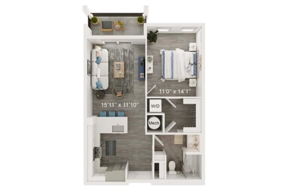Wave Floor Plan | 818 Sq. Ft. at The Port at East Beach Apartments and Marina, Norkfolk, 23518