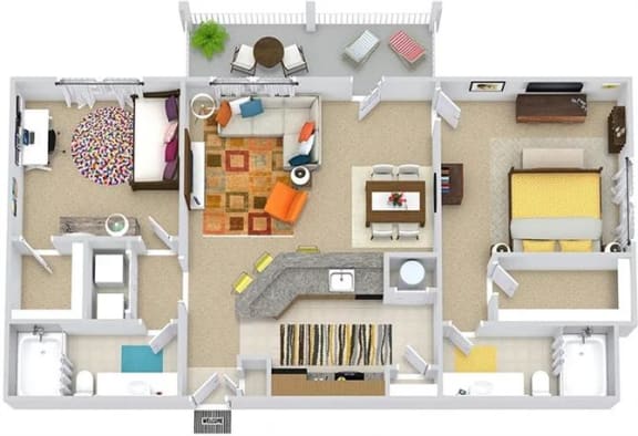 a floor plan of a house with furniture and a balcony at Addison Crater Woods, Virginia
