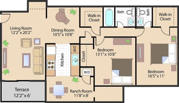 Coastline Apartments floor plan 2 bed