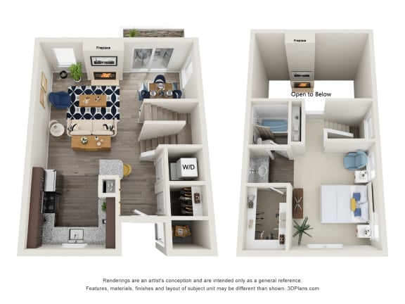 a stylized floor plan of a two bedroom apartment